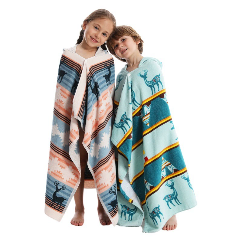 Amazon популярный Европейский и американский мультяшный мягкий пляжный купальный банный халат из чистого хлопка, детский плащ с капюшоном, банное полотенце длиной 76 см