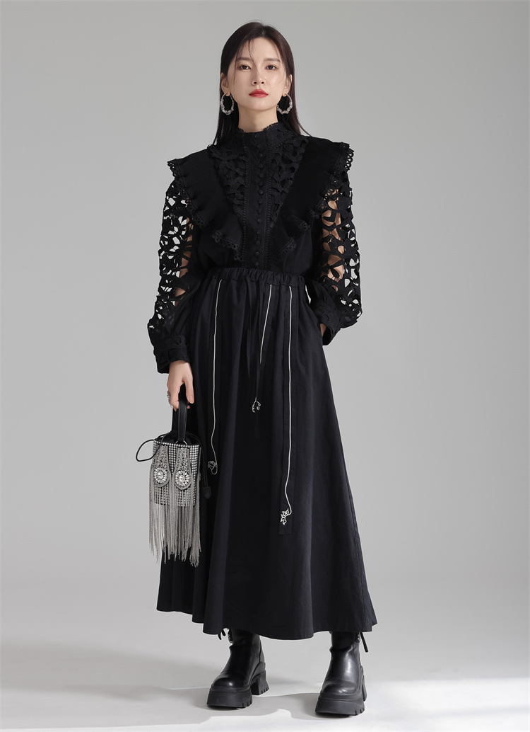 法米姿 早春新款宫廷风法式刺绣镂空衬衫显瘦别致立领上衣