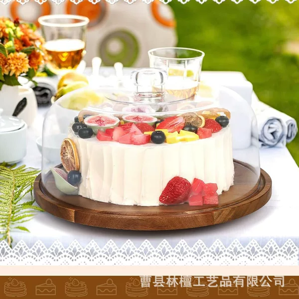 Spot Wooden Cake Tray Rotatable Birthday Party Dessert Snack Display Tray Decorative Dessert Stand with Lid