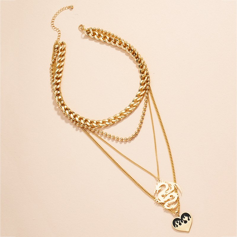 Retro Dragon Pendant Necklace Hip Hop Sex Heart Clavicle Chain display picture 4