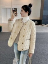 小香风轻薄羽绒棉服女短款新款冬季小个子菱格双排扣棉衣外套