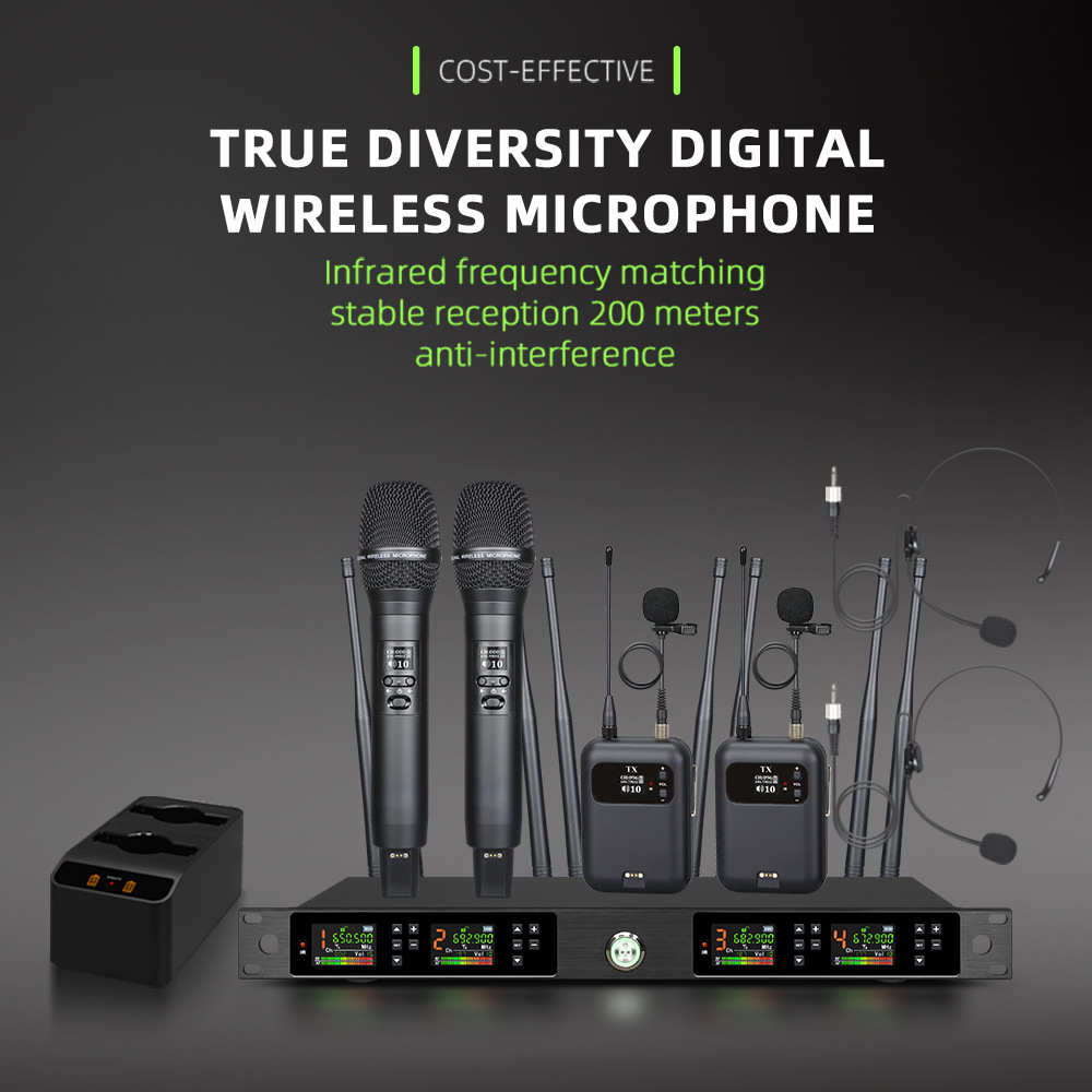 Factory Wholesale Stage Performance Conference Room Campus Live Broadcast Wireless Microphone Microphone True Diversity One to Four