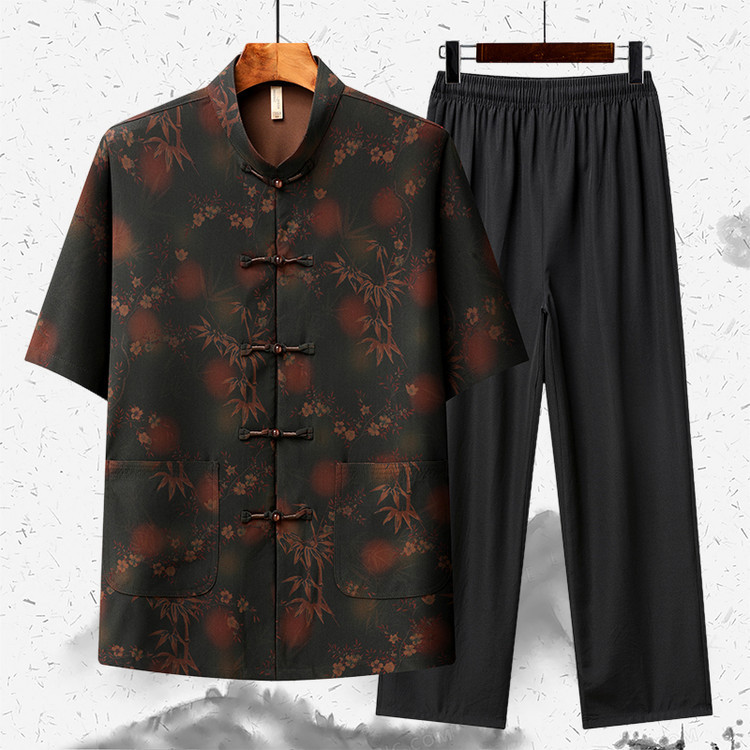唐装男短袖爸爸夏装套装中式中老年人爷爷夏季衣服复古中国风薄款