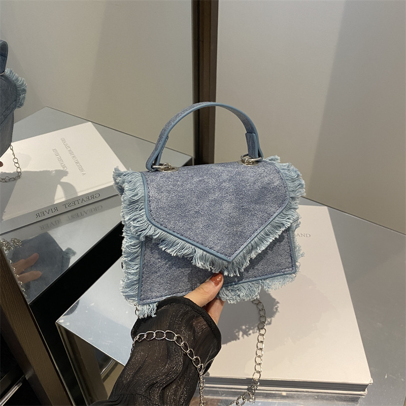 2024 nuevo estilo extranjero bolso retro denim bordes bordes bordados bolso cuadrado simple personalidad mochila de hombro