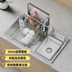 品牌款0涂层银色日式集渣水槽大单槽原色304不锈钢厨房一体洗菜盆