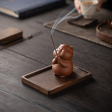 创意紫砂可爱猫咪线香炉家用室内香插香座香托茶室桌面摆件茶宠