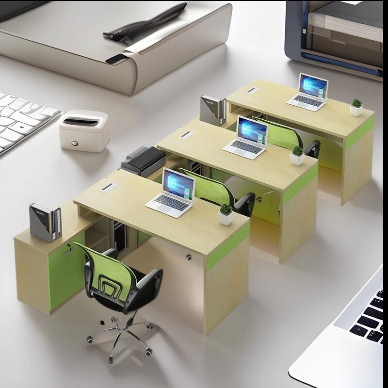 Desk Set with Cabinet, Staff Desk and Chair Workstation, Office Cubicle with Screen, Four-Person Financial Office Furniture