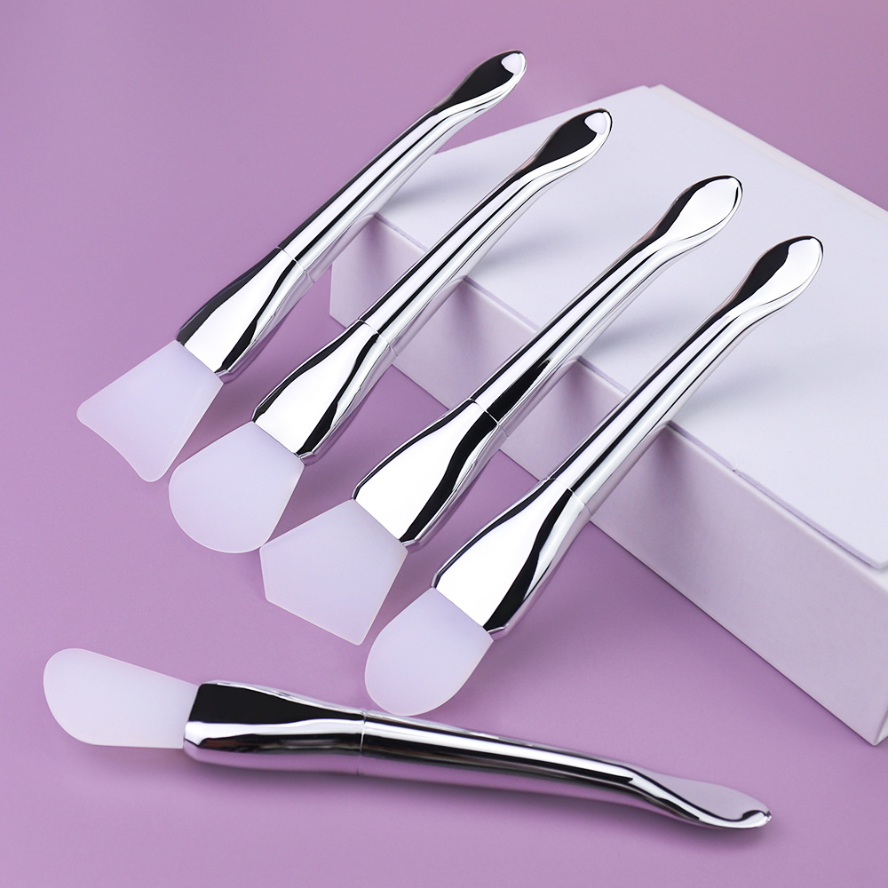 Cepillo de mascarilla de silicona de cola de pez plateado de doble cabezal, herramienta de mascarilla de arcilla de aplicación facial de doble propósito, cuchara de mascarilla de silicona de cabeza suave