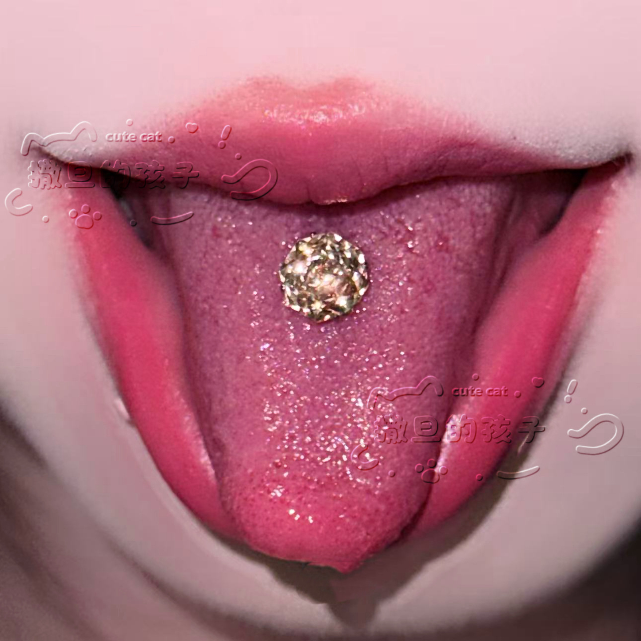 Satan's Child Blue Vine Under the Moon F136 Titanium Alloy Drinking Tongue Piercing, Rose Cut Sparkling Tongue Ring detail image 11