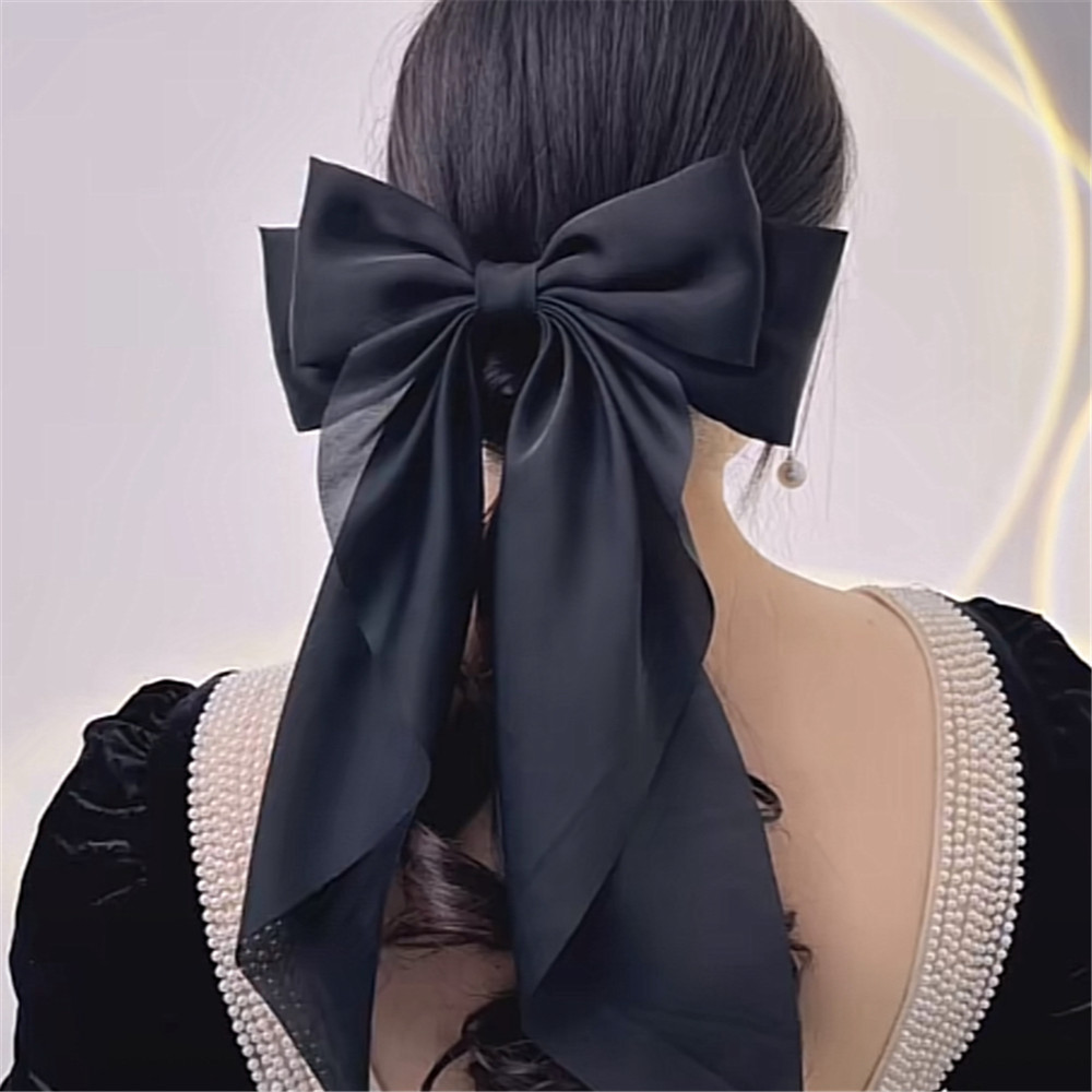 Sweet Cute Long Ribbon Double Bows Satin Hairpin display picture 2