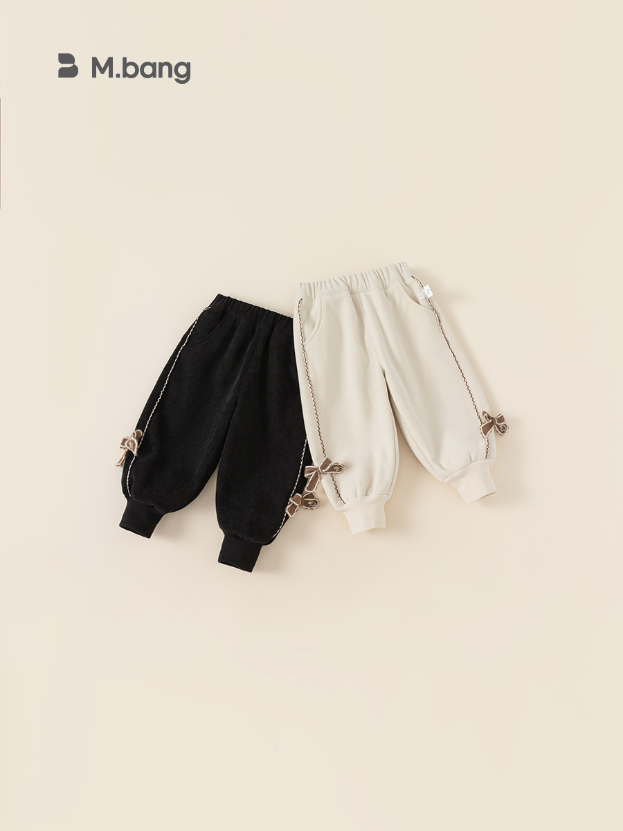 Ropa infantil Youbao, pantalones infantiles con forro polar, ropa de invierno gruesa, nuevos pantalones largos con puños de encaje de mariposa para niñas. image 3