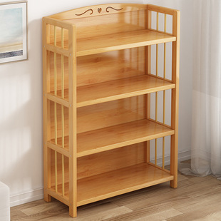 Nanzhu Bookshelf Simple Multi-layer Children's Storage Rack Kitchen Storage Rack Student Solid Wood Living Room Storage Bookcase Floor