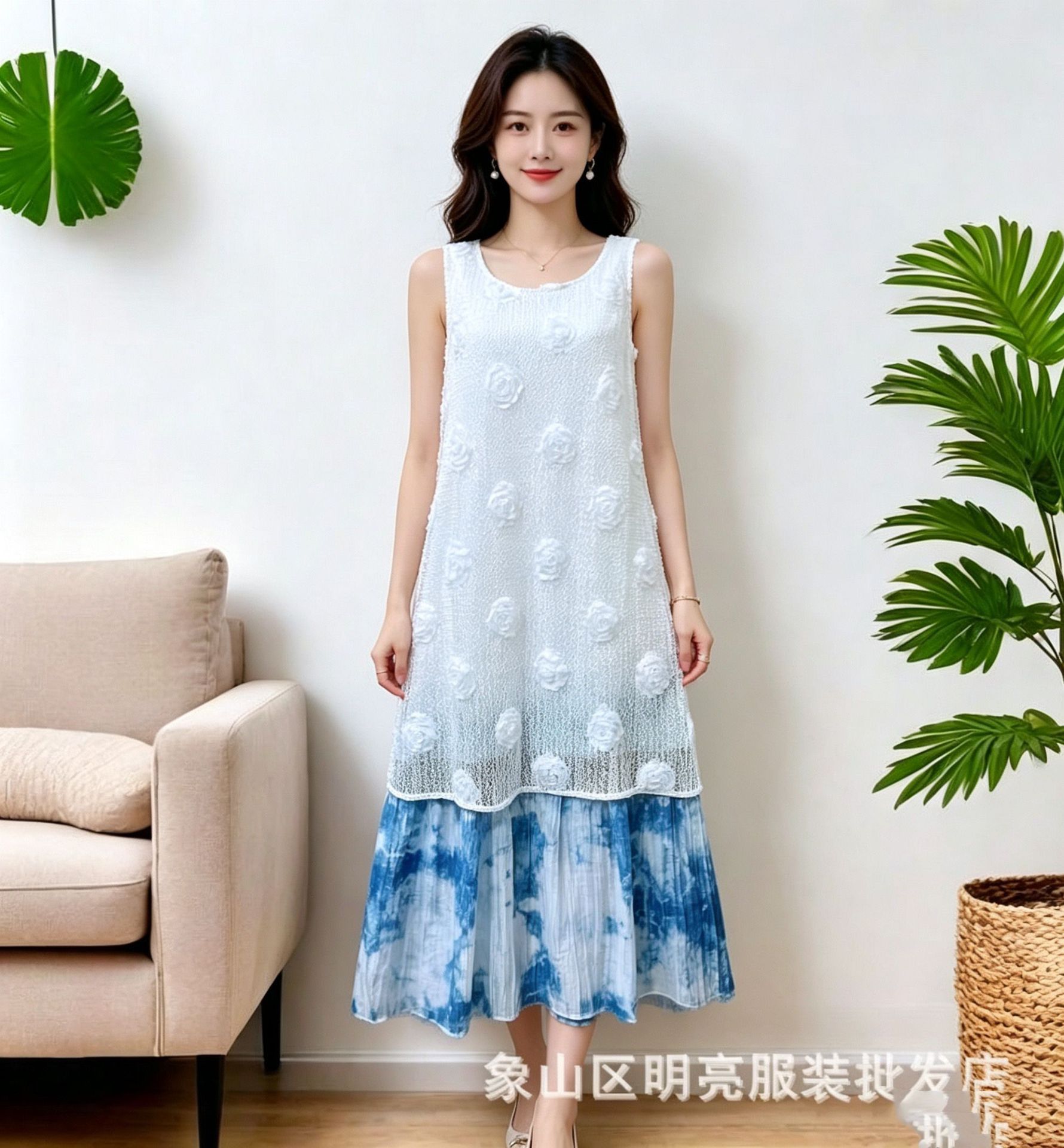 홀치기 염색. 장미꽃 디자인