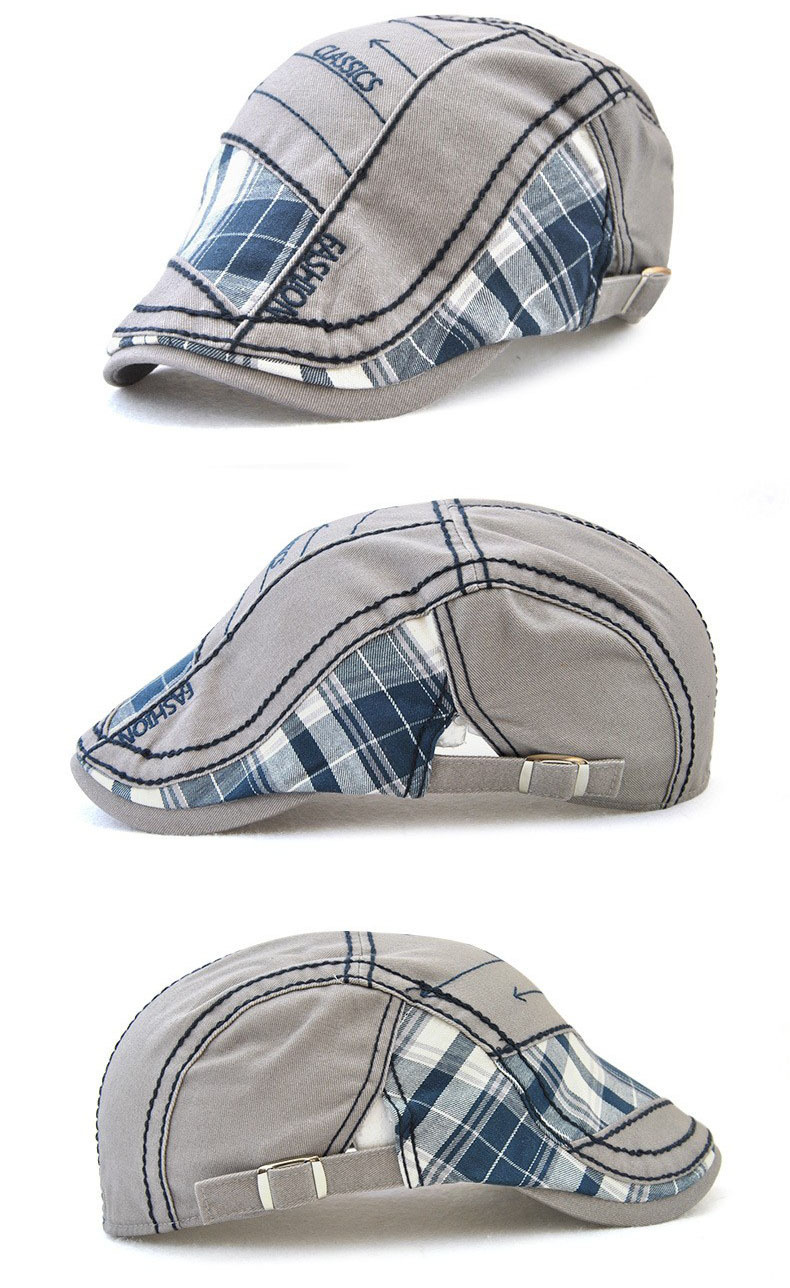 Cappello da anatra unisex in tessuto scozzese con giunture parallele a freccia ricamata con filo, visiera esterna_voghion.com