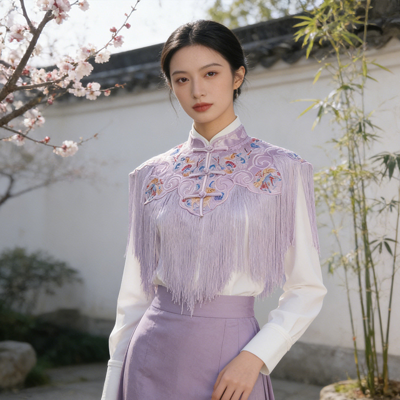 New Chinese-Style Tassel Cloud Shoulder Fashion Shawl Women's Shirt Hanfu Decorative Fake Collar Versatile Spring and Autumn New National Style