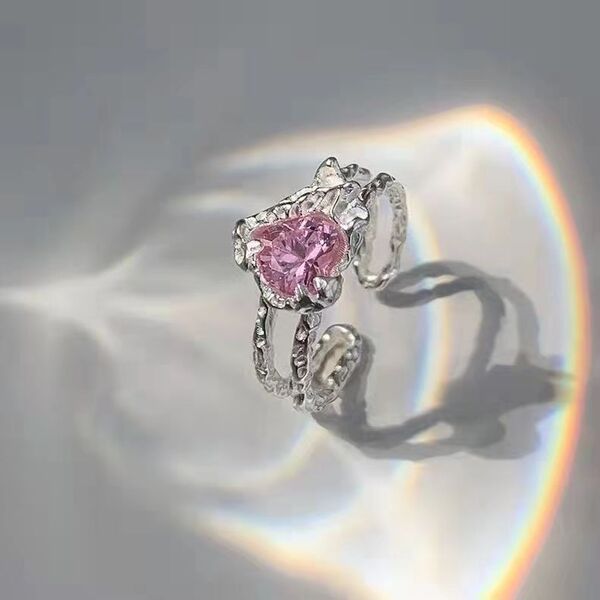 Fuchsia fashionable elegant ring with stone with zircon hip-hop…