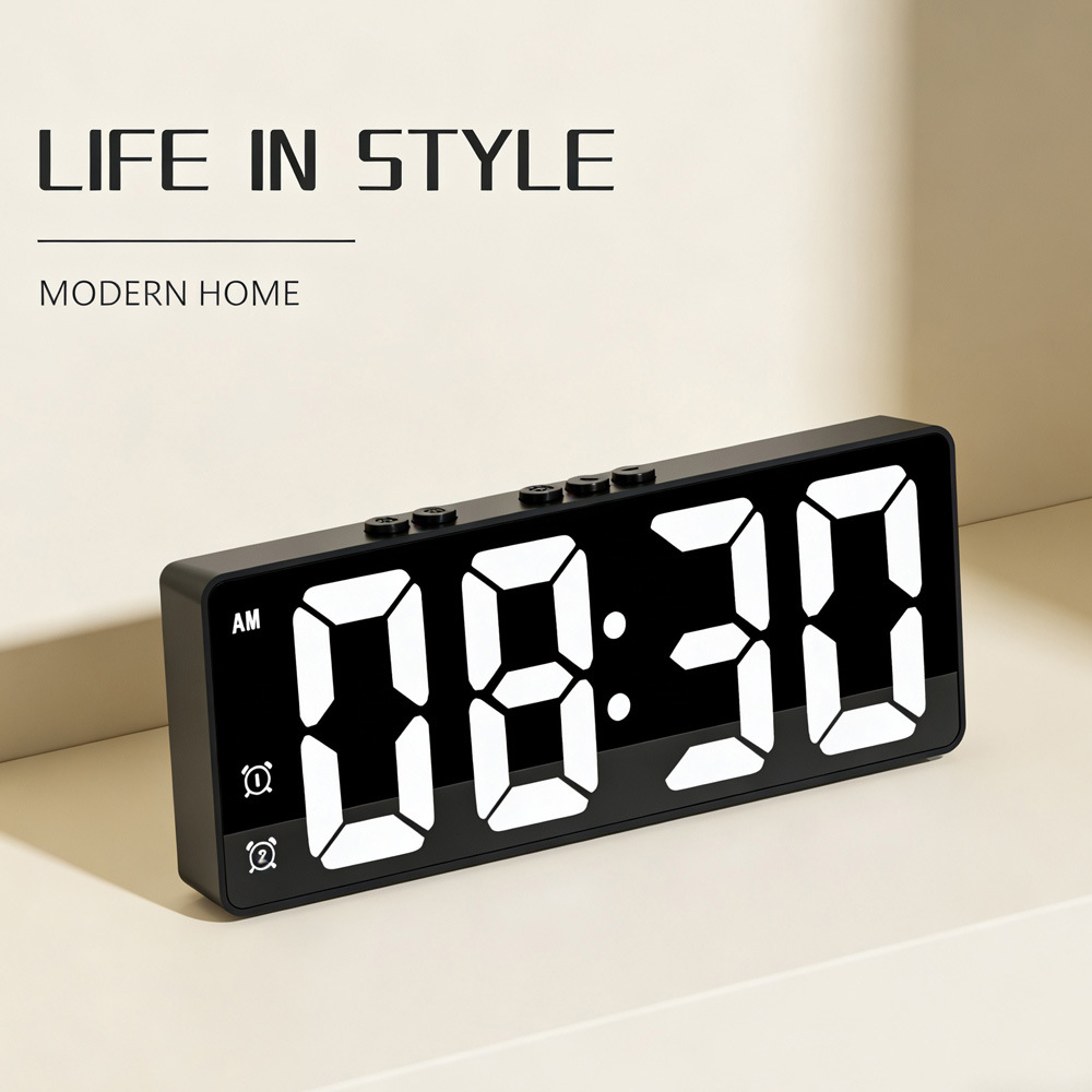 Cross-Border Led Digital Display Clock, Desktop Voice-Controlled Clock, Plug-In Mirror Temperature Timer Electronic Alarm Clock