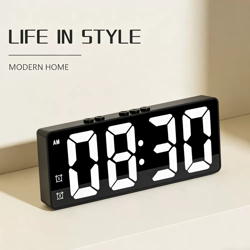 跨境led数字显示时钟台式声控桌面表插电用镜面温度定时电子闹钟