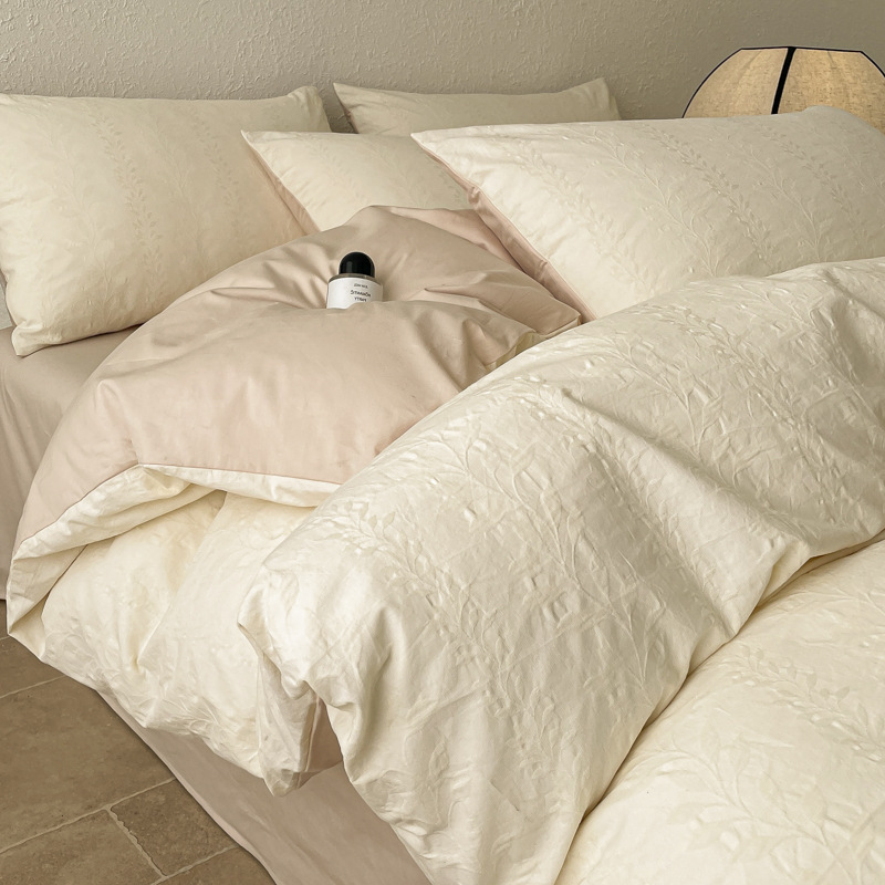 Luz de lujo doble capa de algodón jacquard de tres capas de colchón de alta calidad de cuatro piezas de sábanas de cama de algodón de tres piezas de ropa de cama