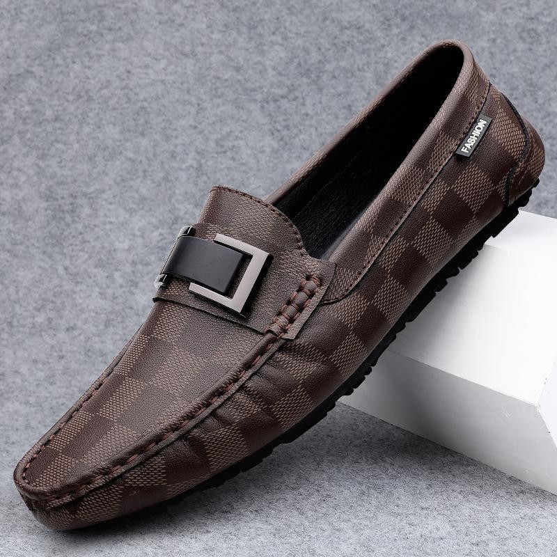 Zapatos de lujo ligero Bean para hombres de cuero genuino 2025 nuevos zapatos de estilo perezoso marca de moda impresión informal británica zapatos Lefour
