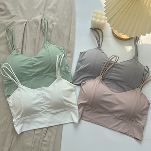 Summer Ice Silk Sports Underwear Women's Rimless Thin Beautiful Back Bra Vest Type Seamless Small Chest Gathering Tube Top