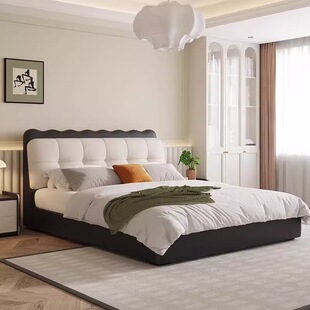 Modern simple puff bed cream style small apartment fabric soft bag double bed modern simple double storage bed