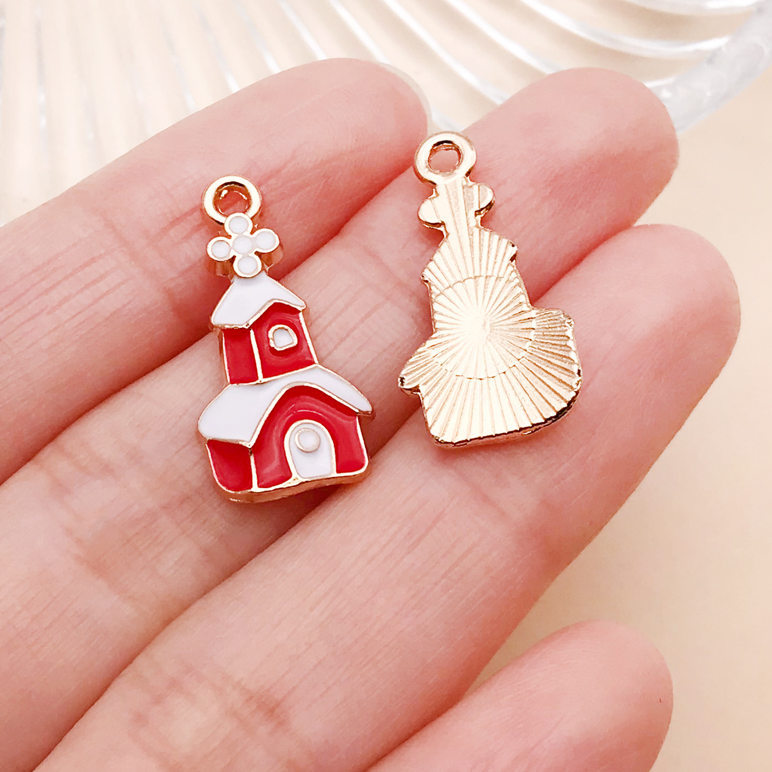 25460-J-红色滴油锌合金圣诞城堡屋子房子24x11mm