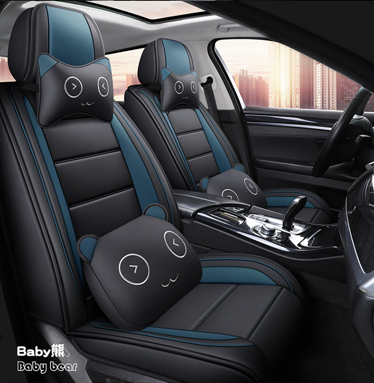 Car All-Inclusive Full Leather Baby Bear Cushion Leather Cushion Seat Cover All-Inclusive Suitable for All Seasons Car Cover Seat Cover Winter