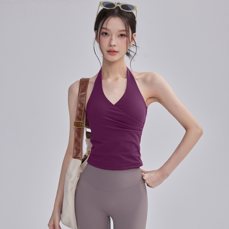 跨境夏季新款速干防震文胸外穿美背带胸垫挂脖瑜伽背心|undefined