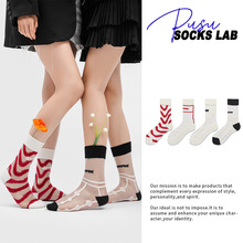 春夏季波浪纹透明水晶薄款卡丝女袜玻璃丝字母中筒袜日系ins潮袜