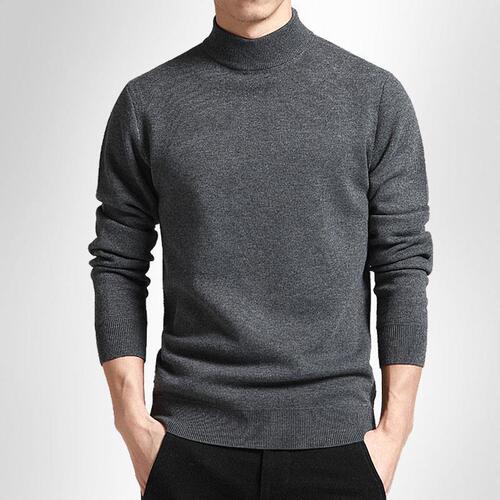New men's sweater fashionable youth casual semi-high collar solid color primer sweater wool top
