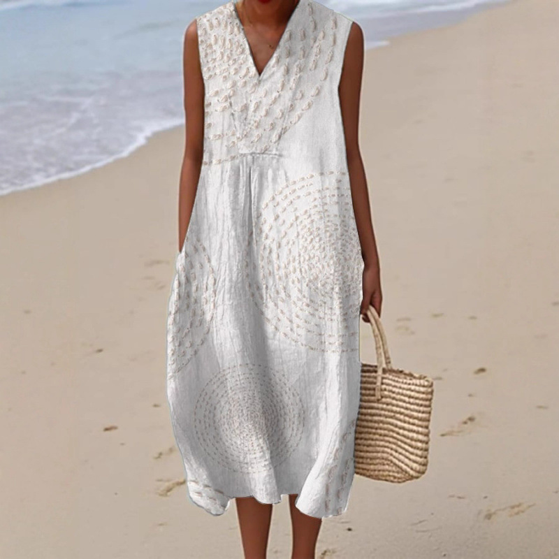 dress with sleeves with a round collar for leisure sleevless