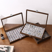 胡桃木色首饰收纳盒戒指耳环手镯项链展示盒带防尘的高档收纳盒子