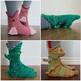 现货爆品圣诞针织鳄鱼袜鲨鱼袜子地板保暖袜Knit Crocodile Socks