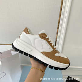 欧洲站2023年新款男鞋秋季透气休闲鞋P家厚底增高帆布拼接运动鞋