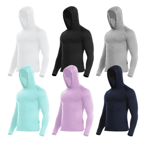 Summer Sun Protection Clothes Men Tight Speed Dry Fishing Sun Protection Suit Outdoor Hooded Sun Protection Face Mask Fishing Suit