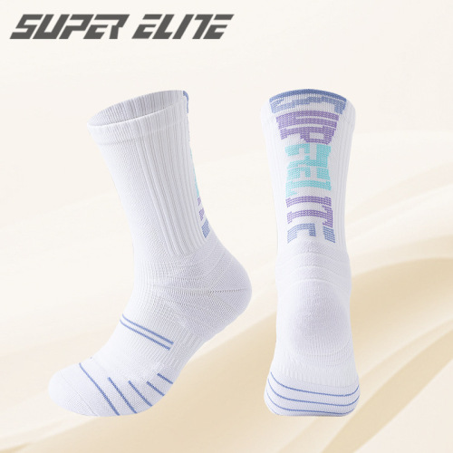 SUPER ELITE Letter Gradient Basketball Socks Comprehensive Practical Elite Socks High-top Towel Bottom American Fashion Socks
