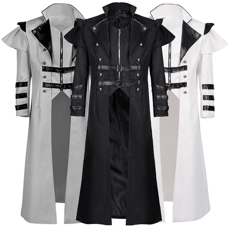 亞馬遜新款萬聖節中世紀復工宮廷宴會裝拉鏈開叉長風衣舞台表演服