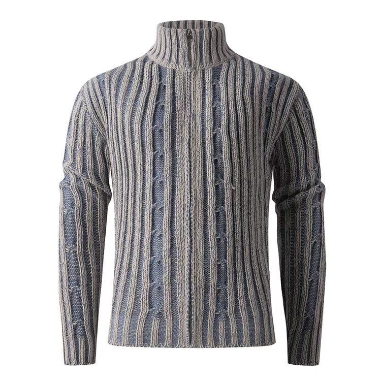 Comercio exterior transfronterizo nuevo hombre camiseta de punto casual marca de moda de cuello de estilo americano camiseta de color contraste suéter chaqueta hombre