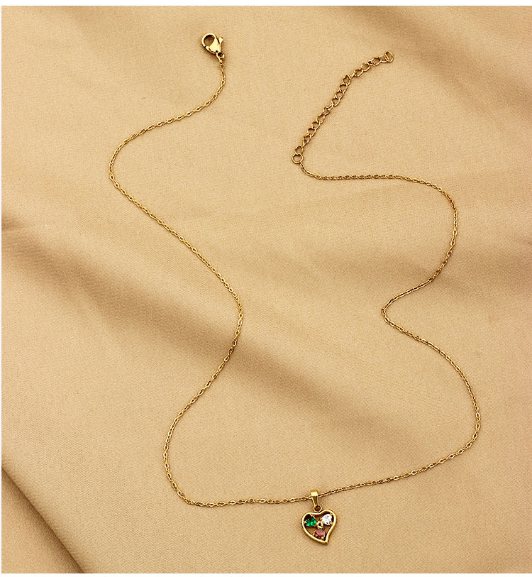 Casual Occasion Titanium Steel Material Wholesale Jewelry Elegant Simple Style Heart Shape Floral Titanium Steel Zircon Inlay Pendant Necklace
