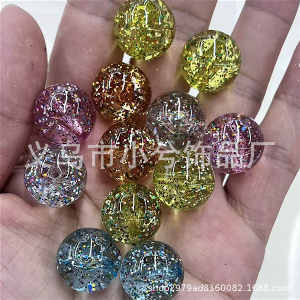 16MM镀彩镭射散粉葱粉直孔珠diy饰品手机链串珠笔钥匙扣包链等配