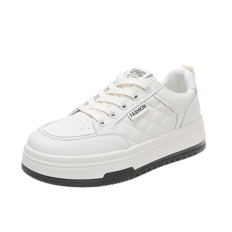 Genuine Leather Platform Trainers For Women Comfortable White Shoes_voghion.com