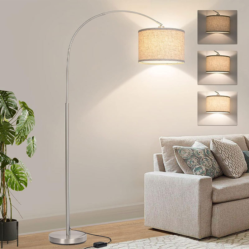 American-Style Study Floor Lamp, Living Room and Bedroom Atmosphere Led Bedside Lamp, Fabric Lampshade, Wabi-Sabi Style, Fishing, Dimmable