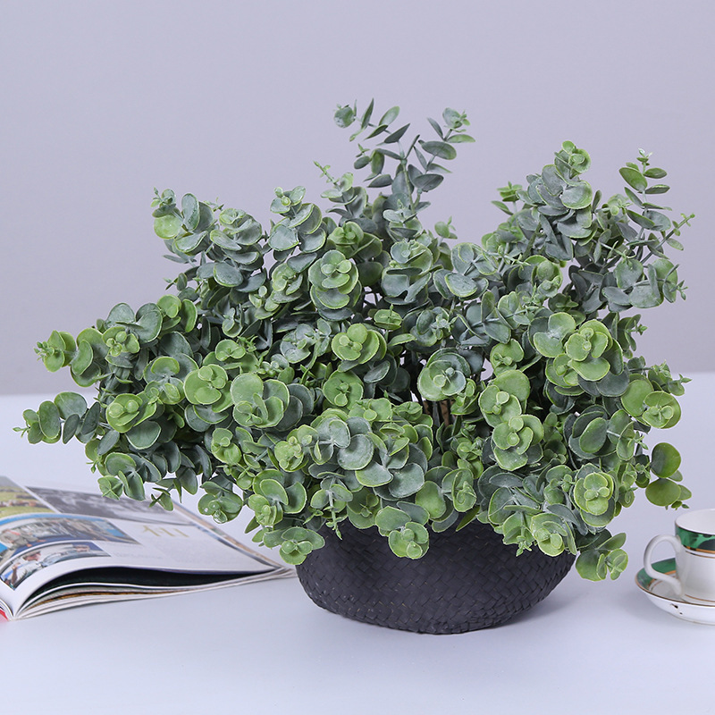 仿真植物 7頭小尤加利葉綠植金錢葉 綠色仿真草居家裝飾拍攝道具