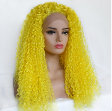 Peluca amarilla europea y americana, casco africano, peluca de red rosa, peluca rizada LW0292