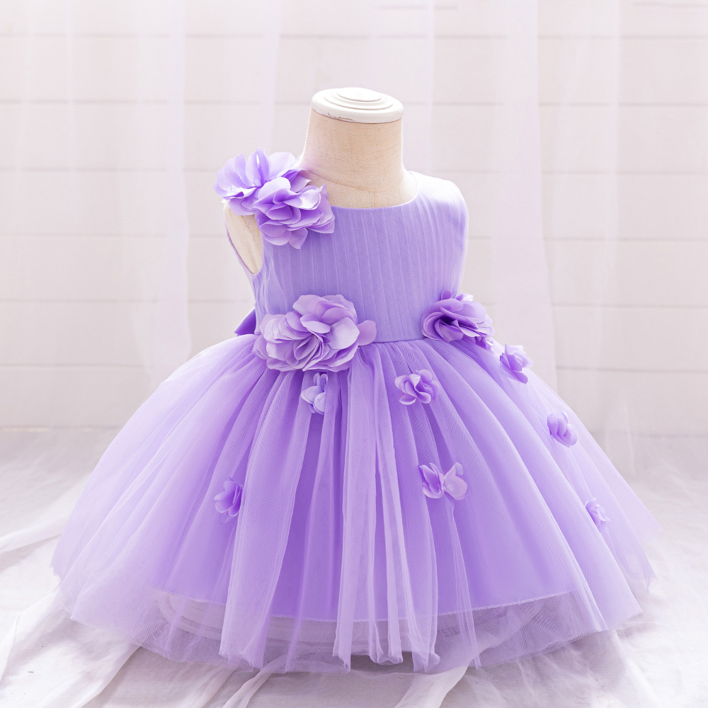purple children's three dimensional evening dress sleevless