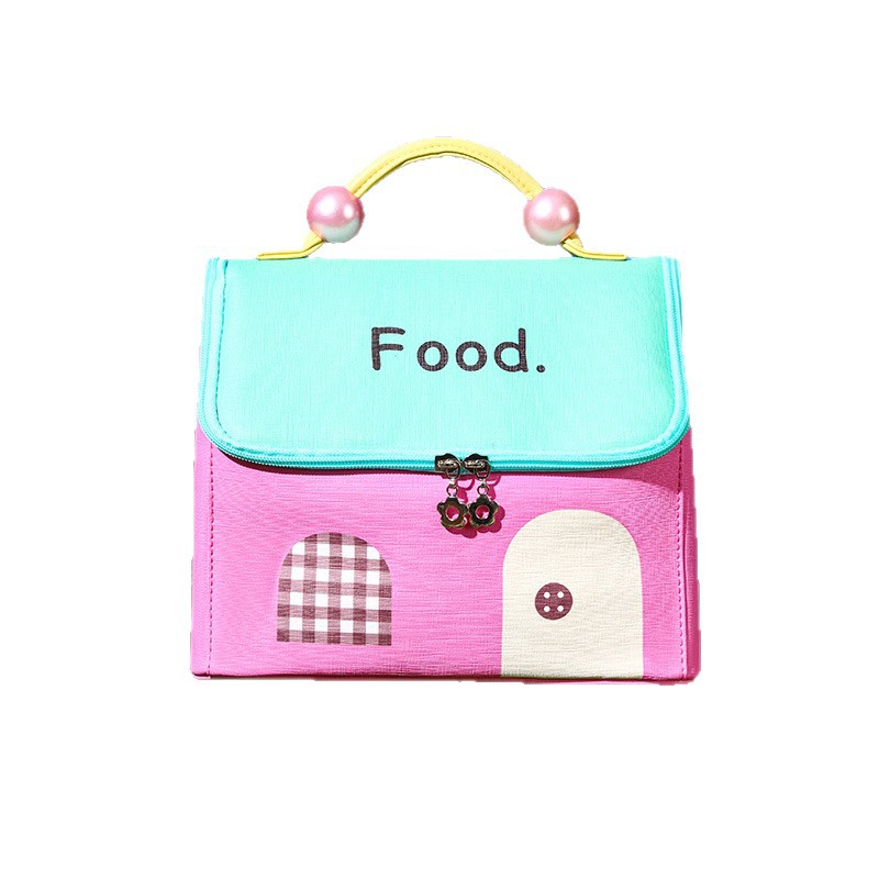 Bolsa de lonchera de alto valor, estilo caliente, linda casa pequeña, bolsa bento, bolsa de almuerzo con aislamiento, bolsa de almacenamiento portátil para el trabajo y la escuela