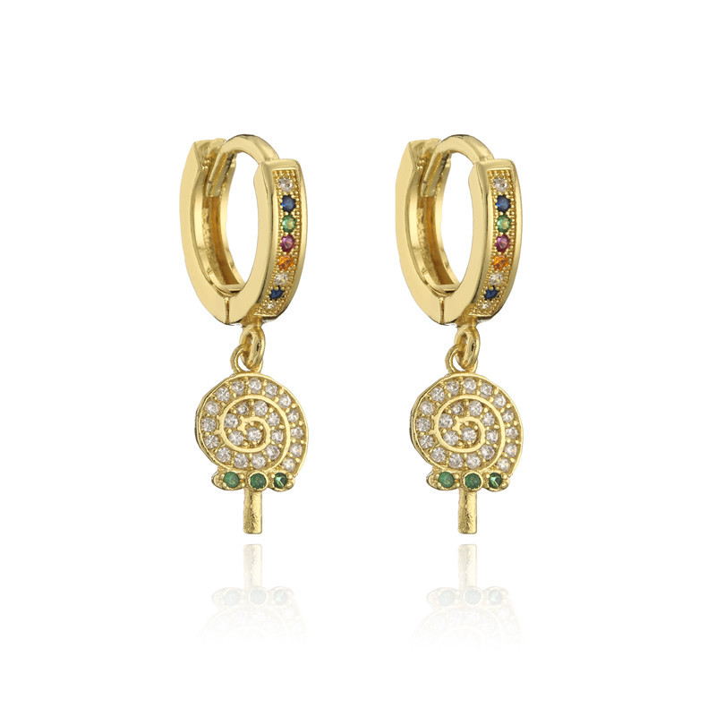 Vente En Gros Bijoux Boucles D&#39;oreilles Géométriques Sucette Zircon Cuivre Nihaojewelry display picture 9