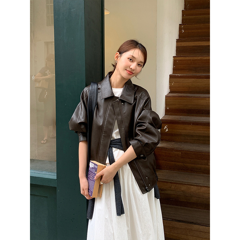 Themind High-End Pu Leather Jacket 2026 Early Spring New Korean Style Fashionable Petite Jacket for Women A9079