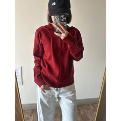 南-K50600#LIL CHER宽松针织连帽开衫外套拉链短款长袖针织衫上衣